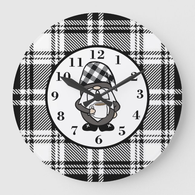 Grande Horloge Ronde Black Buffalo Plaid Gnome (Recto)