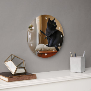 Grande Horloge Ronde Black Cat Acrylique Wall Clock