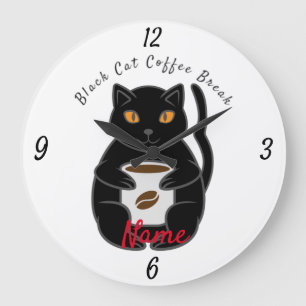Grande Horloge Ronde Black Cat Coffee Break Thunder_Cove