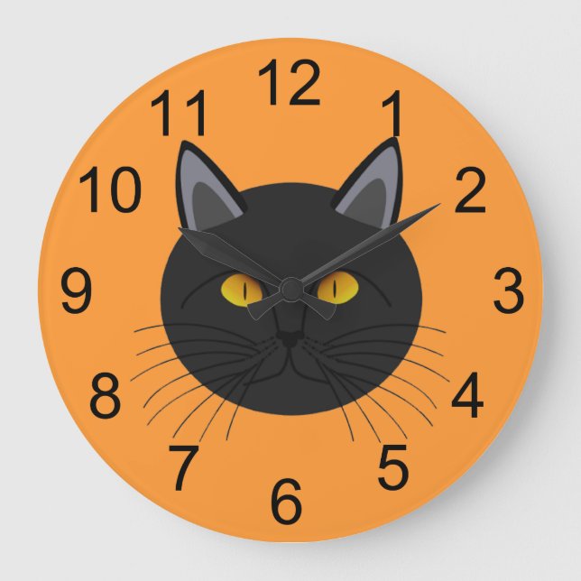 Grande Horloge Ronde Black Cat for Halloween Wall Clock (Recto)