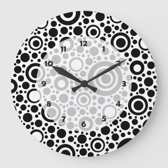 Grande Horloge Ronde Black Dots & Circle Pattern + your text & backgr. (Recto)