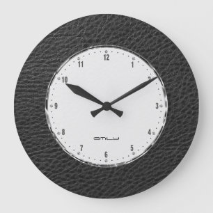 Grande Horloge Ronde Black Faux Leather
