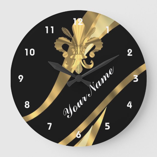 Grande Horloge Ronde Black & gold fleur de lys (Recto)