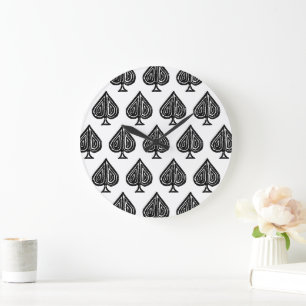 Grande Horloge Ronde Black Jouer Symbole de carte pique forme Lino coup
