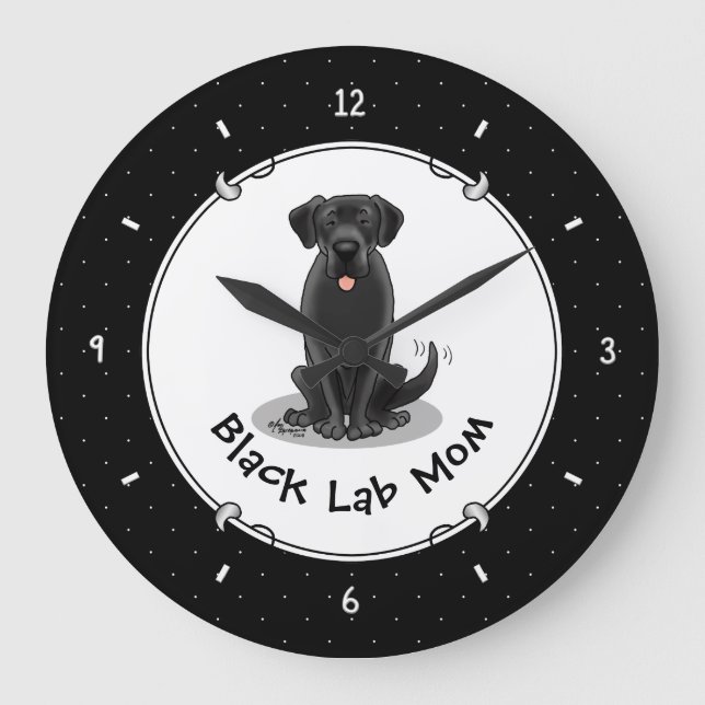 Grande Horloge Ronde Black Lab Mom (Labrador Retriever Mom) mignonne ch (Recto)