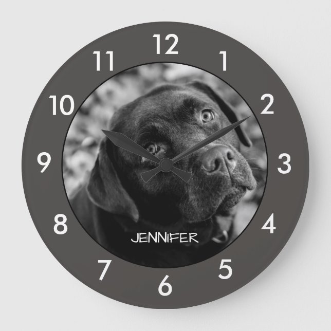 Grande Horloge Ronde Black Labrador Dog Custom (Recto)