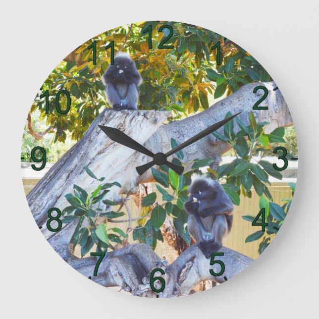 Grande Horloge Ronde Black Langur Monkeys Eating, Wall Clock (Recto)