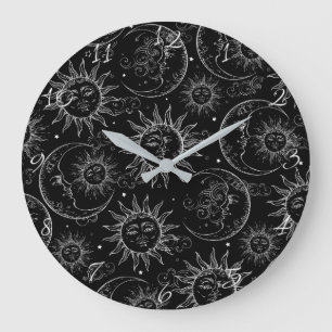 Grande Horloge Ronde Black Magic Vintage Celestial Sun Moon Stars
