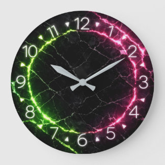 Grande Horloge Ronde Black Marble Neon Clock Design