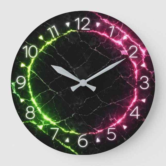 Grande Horloge Ronde Black Marble Neon Clock Design (Recto)