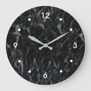Grande Horloge Ronde Black Marble Veined with Gray Image White Numbers