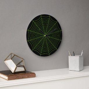 Grande Horloge Ronde Black neon vert toile d'araignée Halloween motif