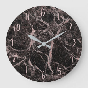Grande Horloge Ronde Black & Rose Gold Pink Parties scintillant Marble