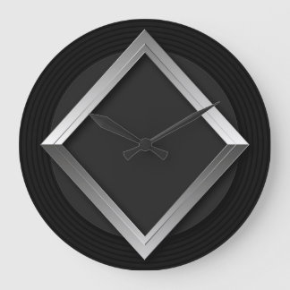 Grande Horloge Ronde Black & Silver Geometric Triangle Metallic Clock