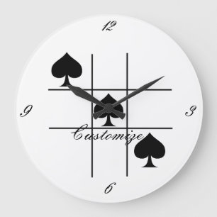 Grande Horloge Ronde Black Spades Tic Tac Toe Thunder_Cove