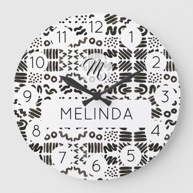 Grande Horloge Ronde Black Symbol Pattern Modern Room (Recto)