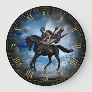 Grande Horloge Ronde Black Unicorn and Dark Angel Vignette Wall Clock