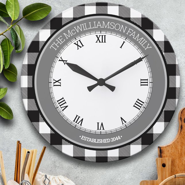 Grande Horloge Ronde Black/White Buffalo Check Family (Créateur téléchargé)