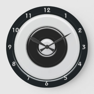 Grande Horloge Ronde Black & White Circles & Bullseye with numbers