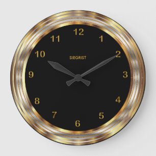 Grande Horloge Ronde Black with Faux Metallic Gold Frame