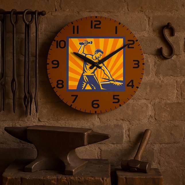 Grande Horloge Ronde Blacksmith Hammering Retro Strongman Labor (Créateur téléchargé)