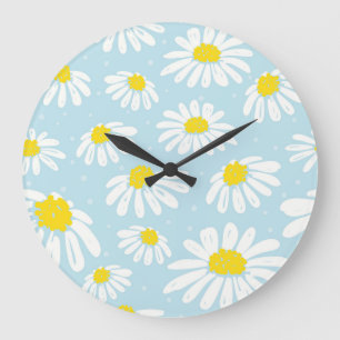 Grande Horloge Ronde Blanc bleu marguerite Arrière - plan sans couture