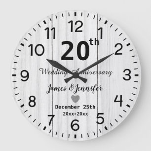Grande Horloge Ronde Blanc Bois Rustique 20e Anniversaire de Mariage Pe