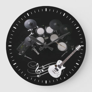 Grande Horloge Ronde blanc et guitar wall clock