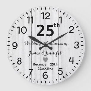 Grande Horloge Ronde Blanc Rustique Bois 25e Anniversaire de Mariage Pe