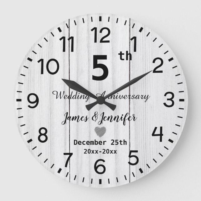 Grande Horloge Ronde Blanc Rustique Bois 5e Anniversaire de Mariage Per (Recto)