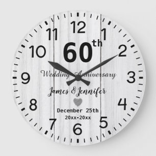 Grande Horloge Ronde Blanc Rustique Bois 60ème Anniversaire de Mariage 