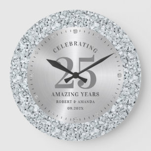 Grande Horloge Ronde Blancs faux diamants 25e anniversaire