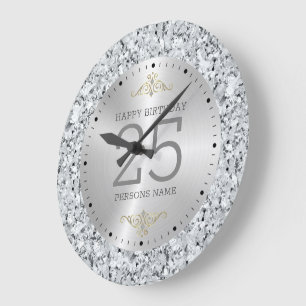 Grande Horloge Ronde Blancs faux diamants 25e anniversaire