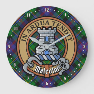 Grande Horloge Ronde Blason du clan Malcolm sur tartan