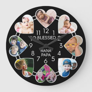 Grande Horloge Ronde Blessed Nana Papa 8 Heart Photo Matrice Black