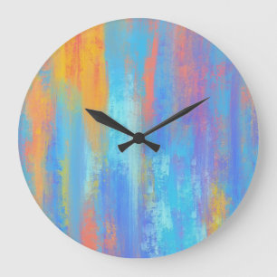 Grande Horloge Ronde Bleu Abstrait et orange