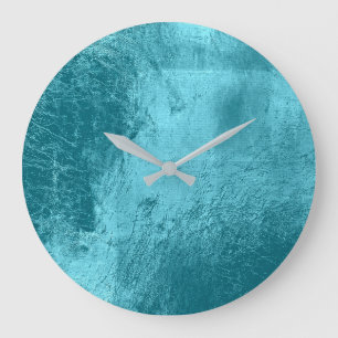 Grande Horloge Ronde Bleu Aqua Bleu Verre Métallique Gris Minimal