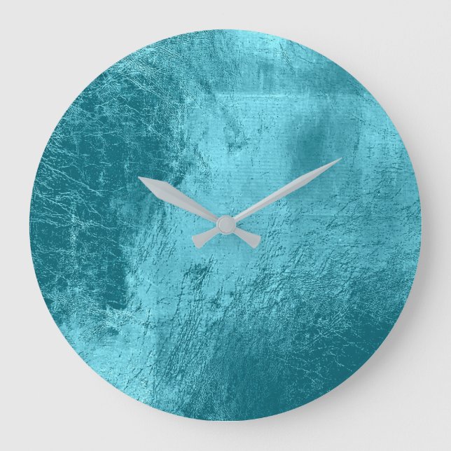 Grande Horloge Ronde Bleu Aqua Bleu Verre Métallique Gris Minimal (Recto)