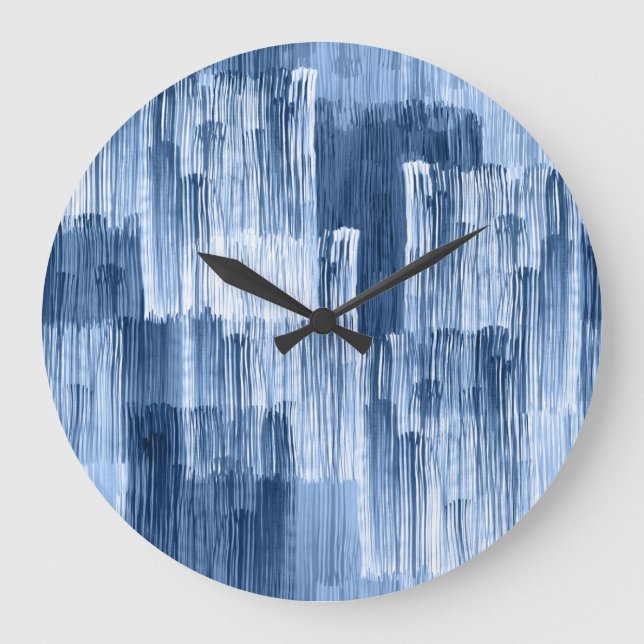 Grande Horloge Ronde Bleu Aquarelles : Motif géométrique (Recto)