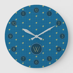 Grande Horloge Ronde Bleu avec l'horloge de pied de lit d'ascension or