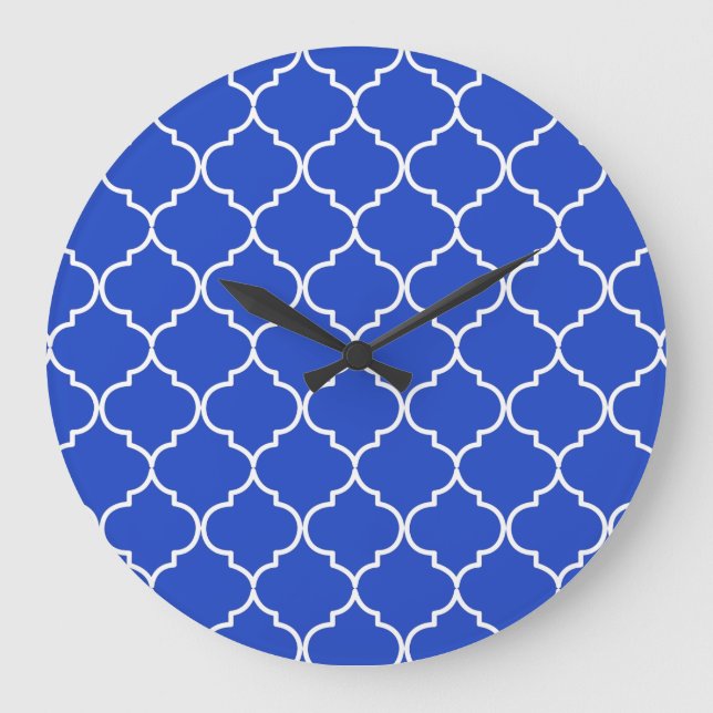 Grande Horloge Ronde Bleu & Blanc Méditerranéen Motif marocain  (Recto)