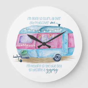 Grande Horloge Ronde Bleu caravane de Camper Retro   Glampadaire rose e