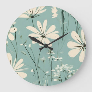 Grande Horloge Ronde Bleu clair Fleurs Super marguerites modernes