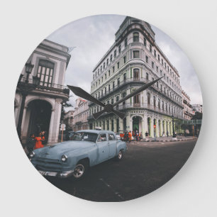 Grande Horloge Ronde Bleu Classic Vintage Car Cityscape