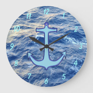 Grande Horloge Ronde Bleu d'Ancre d'eau de mer