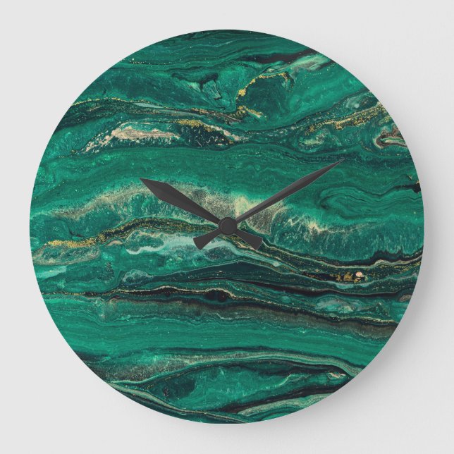 Grande Horloge Ronde Bleu doré Marbling : Art fluide (Recto)