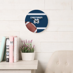 Grande Horloge Ronde Bleu et blanc Stripes Jersey Football