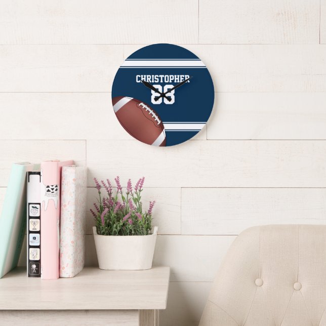 Grande Horloge Ronde Bleu et blanc Stripes Jersey Football (Salle de lecture)