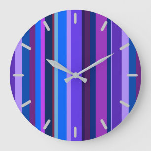 Grande Horloge Ronde Bleu et violet bandes verticales