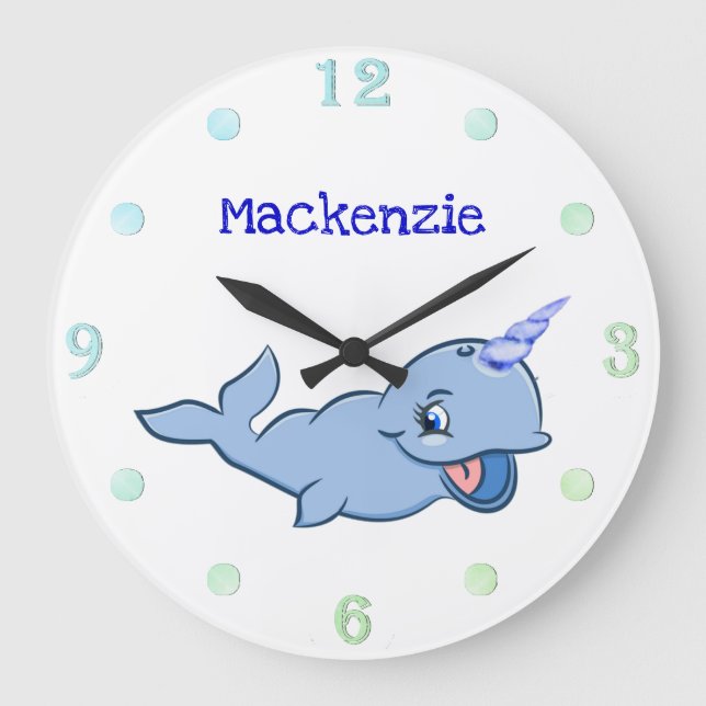 Grande Horloge Ronde Bleu étroit | Adorable bébé Kawaii Custom Ocean (Recto)